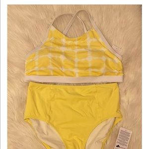 Lands End Yellow Bikini Set - NWT - Size 10 - Crossback Top & High Waist Bottom